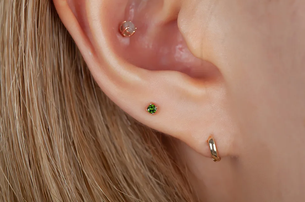 14k 18k Gold 2mm Natural Green Diamond Helix Tragus Cartilage Ball Back Barbell Piercing Earring