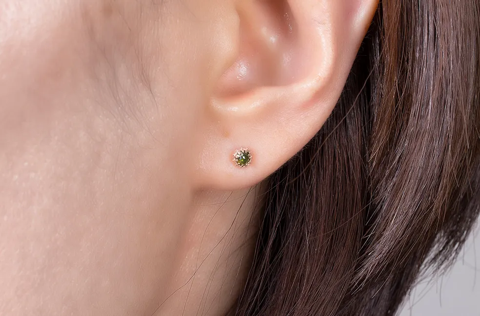 14k 18k Gold 3mm Rough Green Diamond Helix Tragus Cartilage Ball Back Barbell Piercing Earring