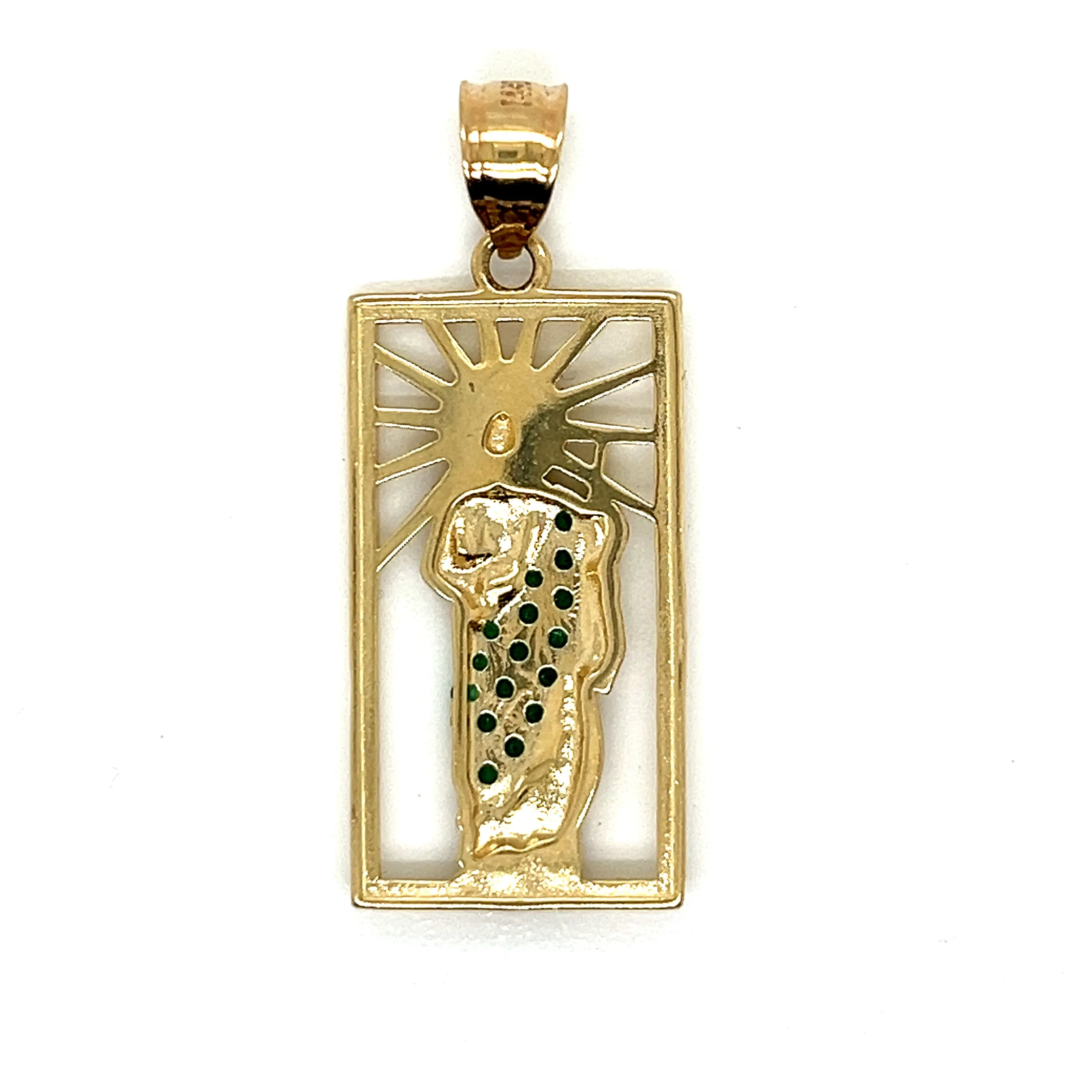 14K Gold Beautiful San Judas Pendant W/ Green CZ