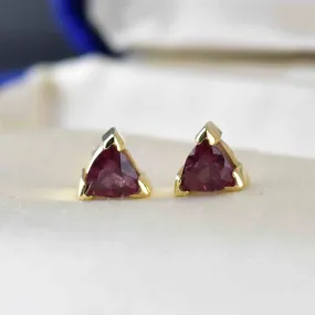 14K Gold Trillion Cut Pink Tourmaline Stud Earrings