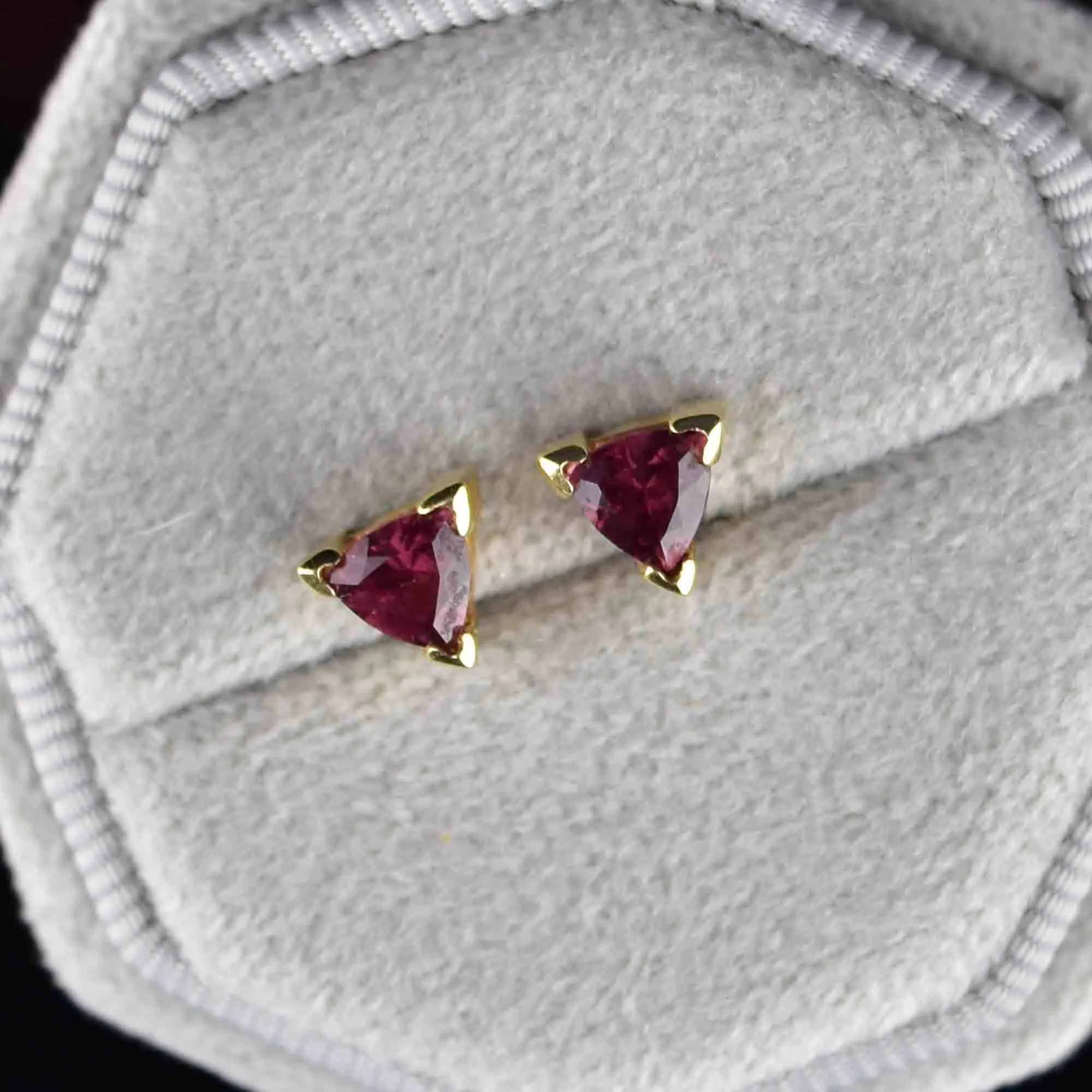 14K Gold Trillion Cut Pink Tourmaline Stud Earrings