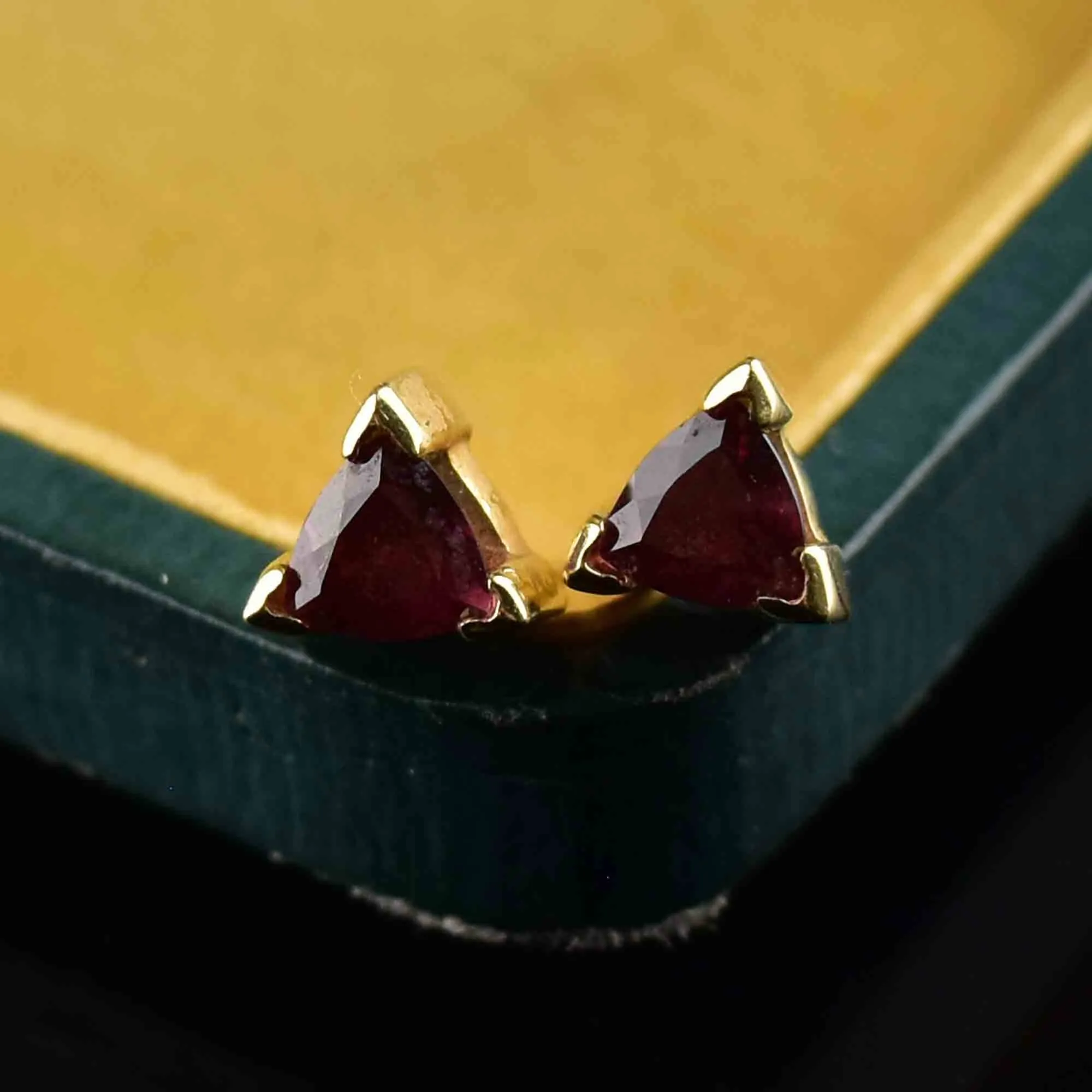 14K Gold Trillion Cut Pink Tourmaline Stud Earrings