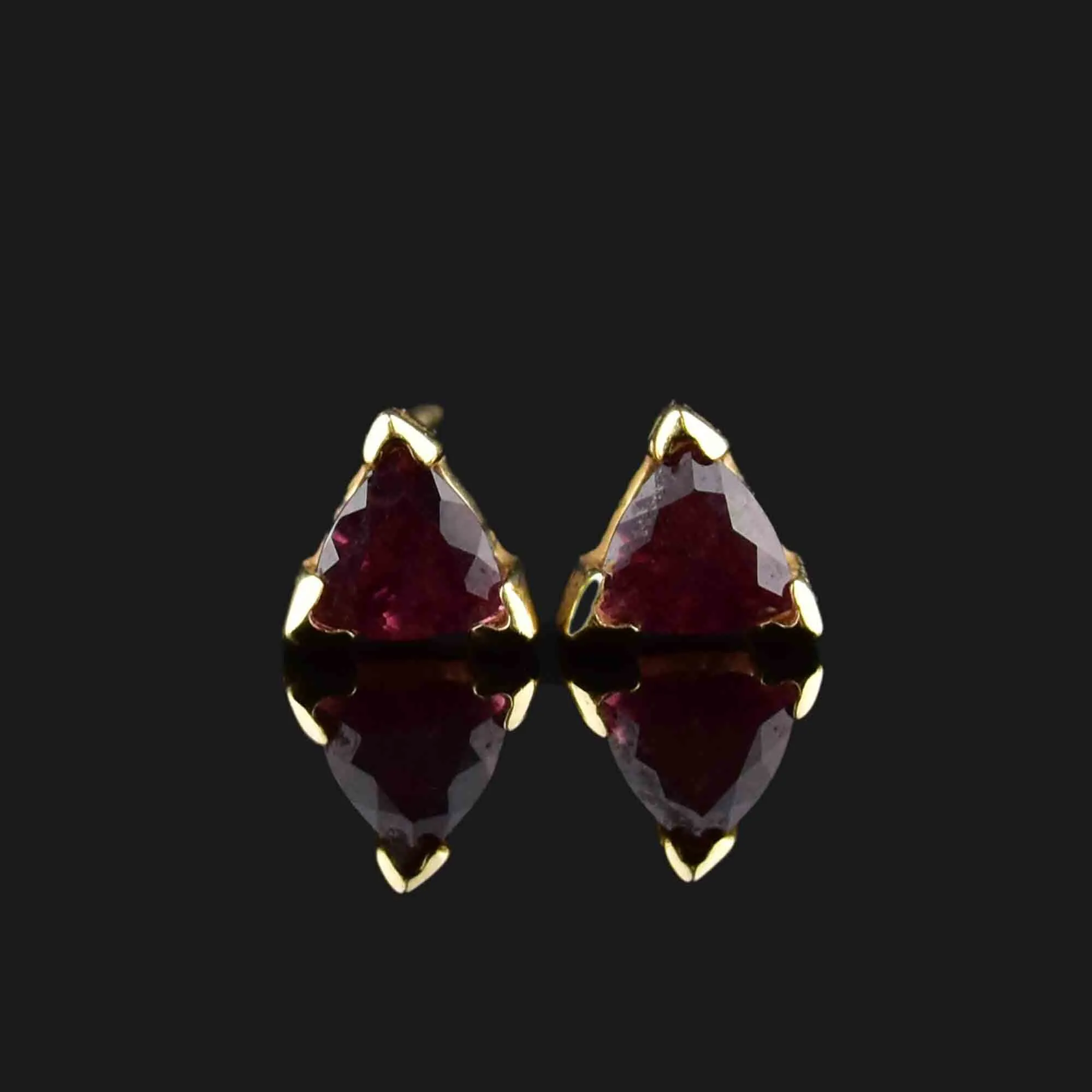 14K Gold Trillion Cut Pink Tourmaline Stud Earrings