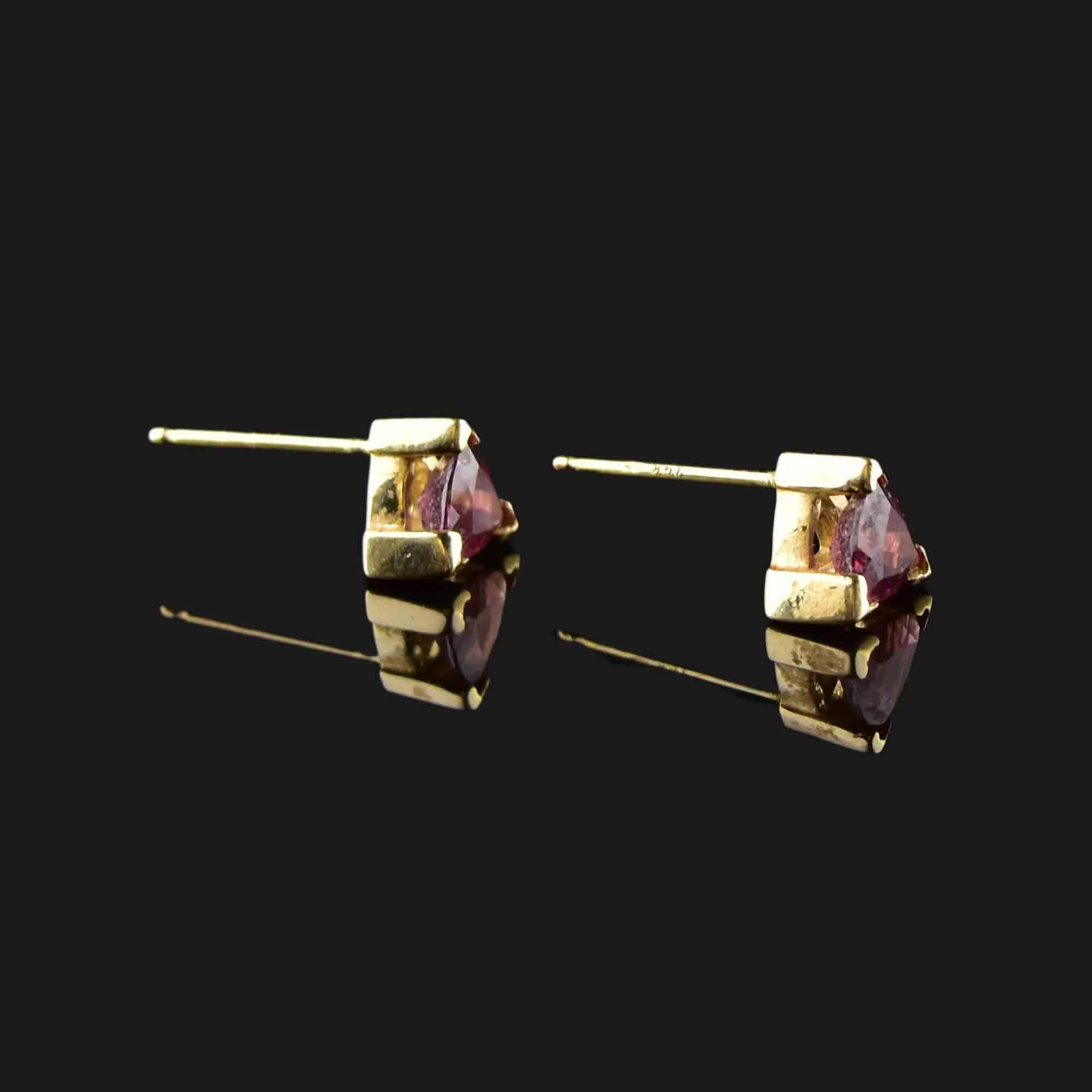 14K Gold Trillion Cut Pink Tourmaline Stud Earrings