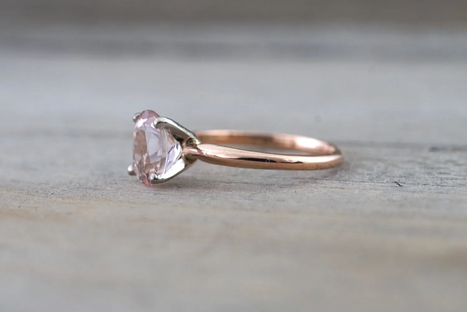 14k Rose Gold Oval 6mm Morganite Pink Peach Champagne Beige Engagement Vintage Solitaire Two Tone Classic