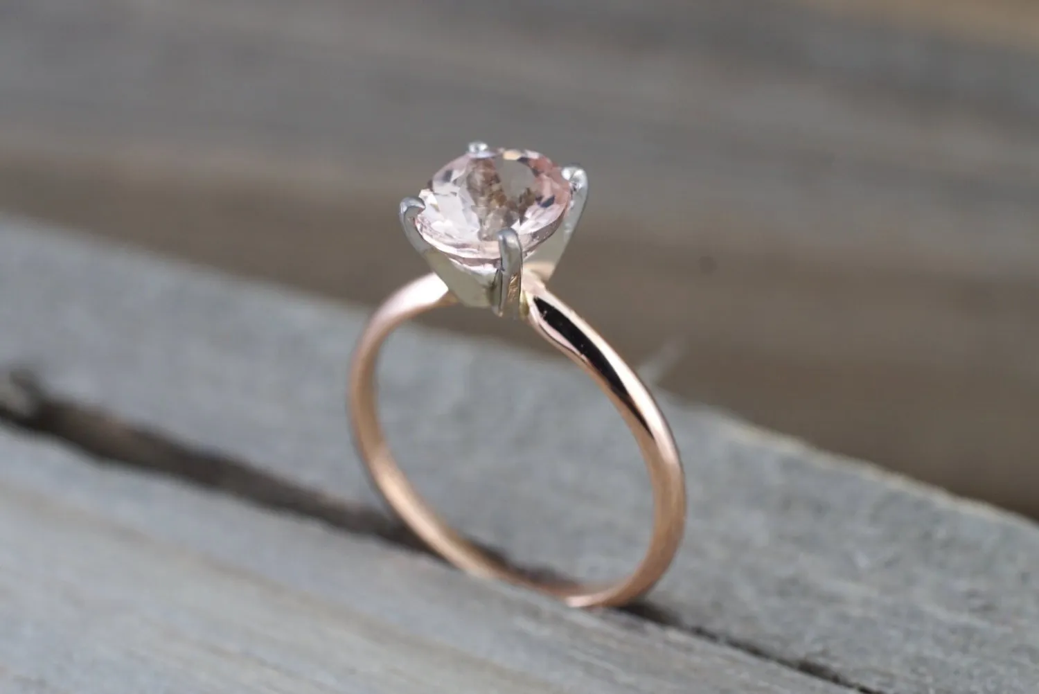 14k Rose Gold Oval 6mm Morganite Pink Peach Champagne Beige Engagement Vintage Solitaire Two Tone Classic