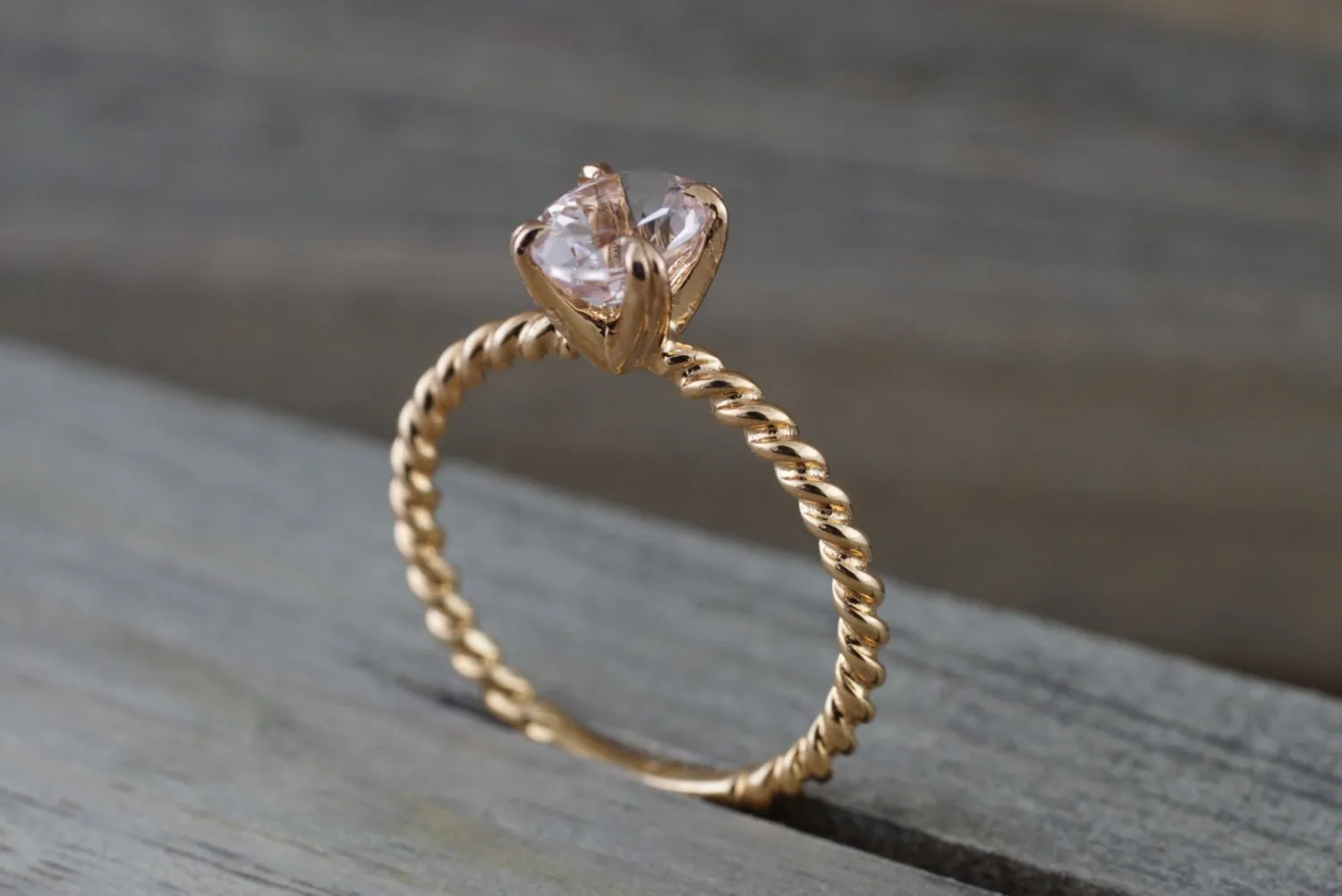 14k Rose Gold Oval Twist Rope Morganite Pink Engagement Ring Vintage