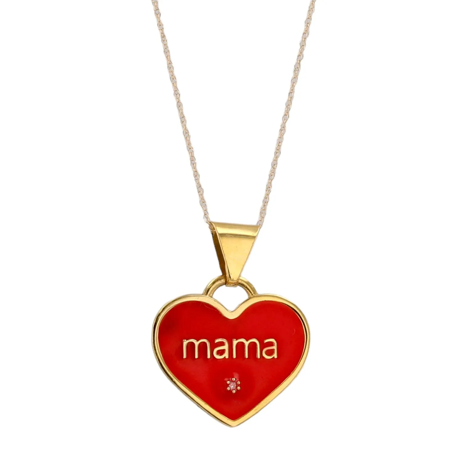 14K Yellow gold red heart enamel pendant singapore chain-528393