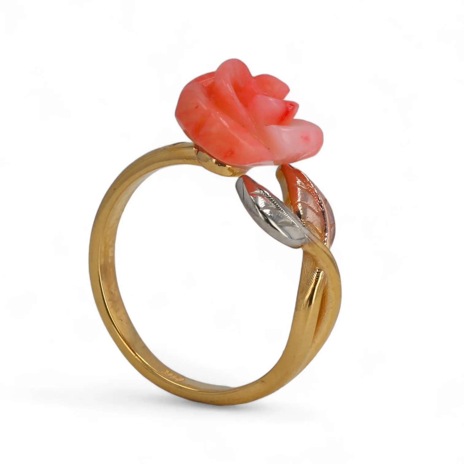 14K Yellow gold solid handcrafted red coral ring-428393