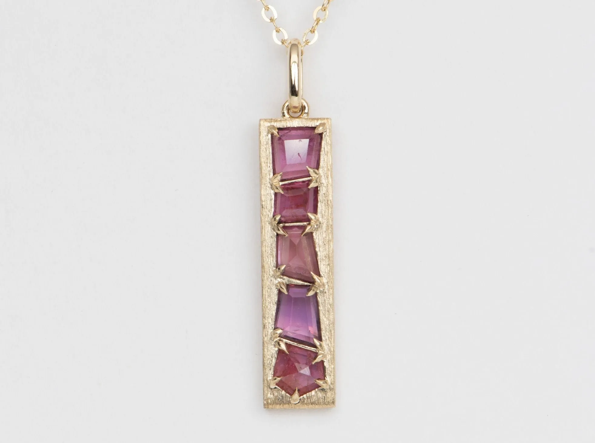 1.65ct Pink Red Geometric Winza Ruby Unique Pendant 14K Gold Charm R4409