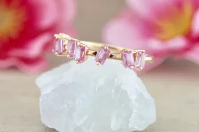 18k Rose Gold Pink Sapphire Baguette Cut Band Stackable Ring Wedding ASPBR010020