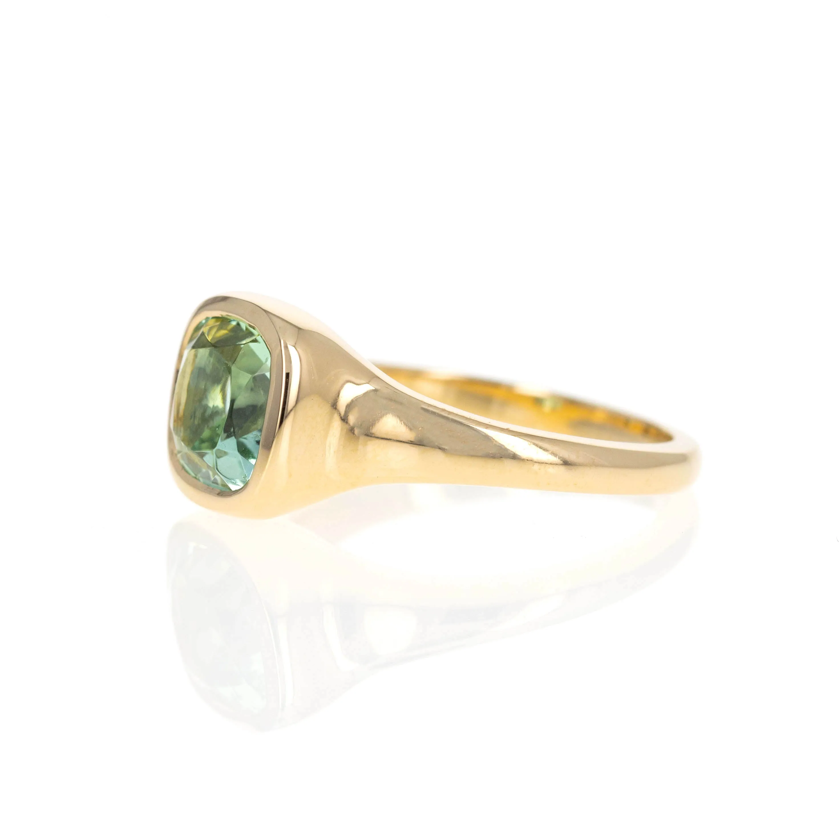 2.32 Carat Cushion Seafoam Green Tourmaline Bezel Ring