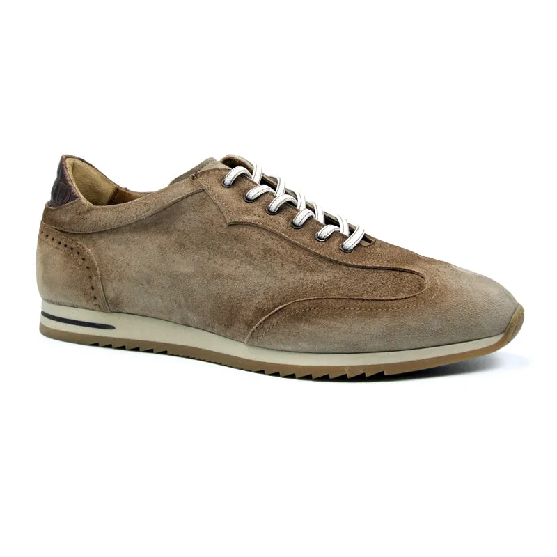 66-200-BRN COSTA Italian Burnished Suede Sneaker, Brown