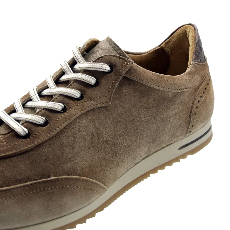 66-200-BRN COSTA Italian Burnished Suede Sneaker, Brown