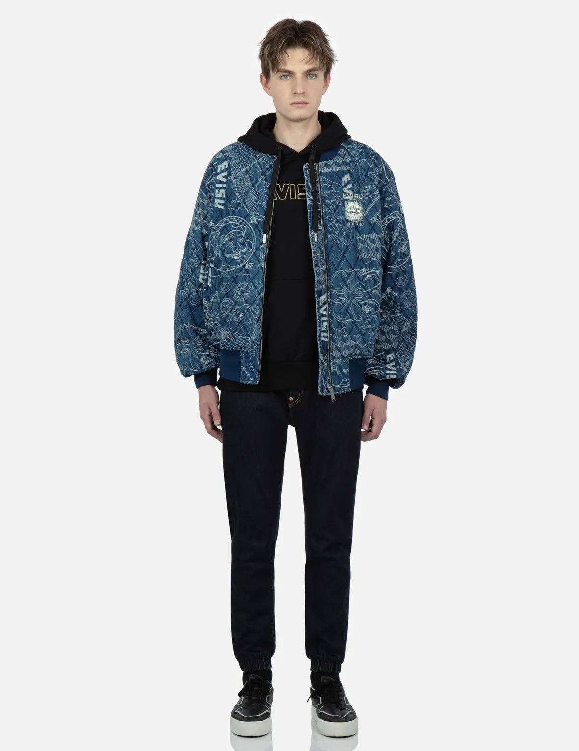 Allover Japanese-Pattern Jacquard Quilted Bomber Jacket