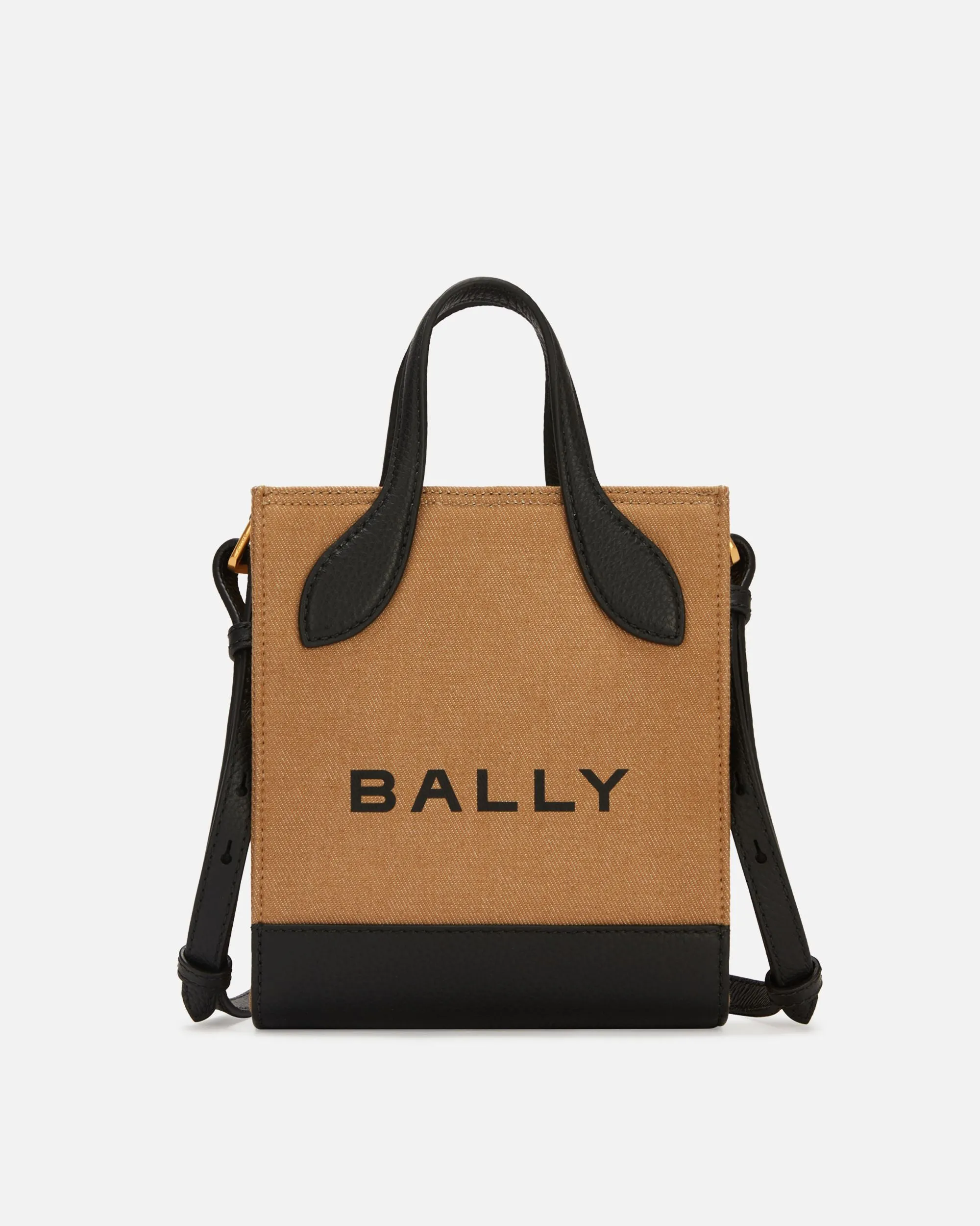 Bar Mini Tote Bag In Beige And Black Canvas And Leather