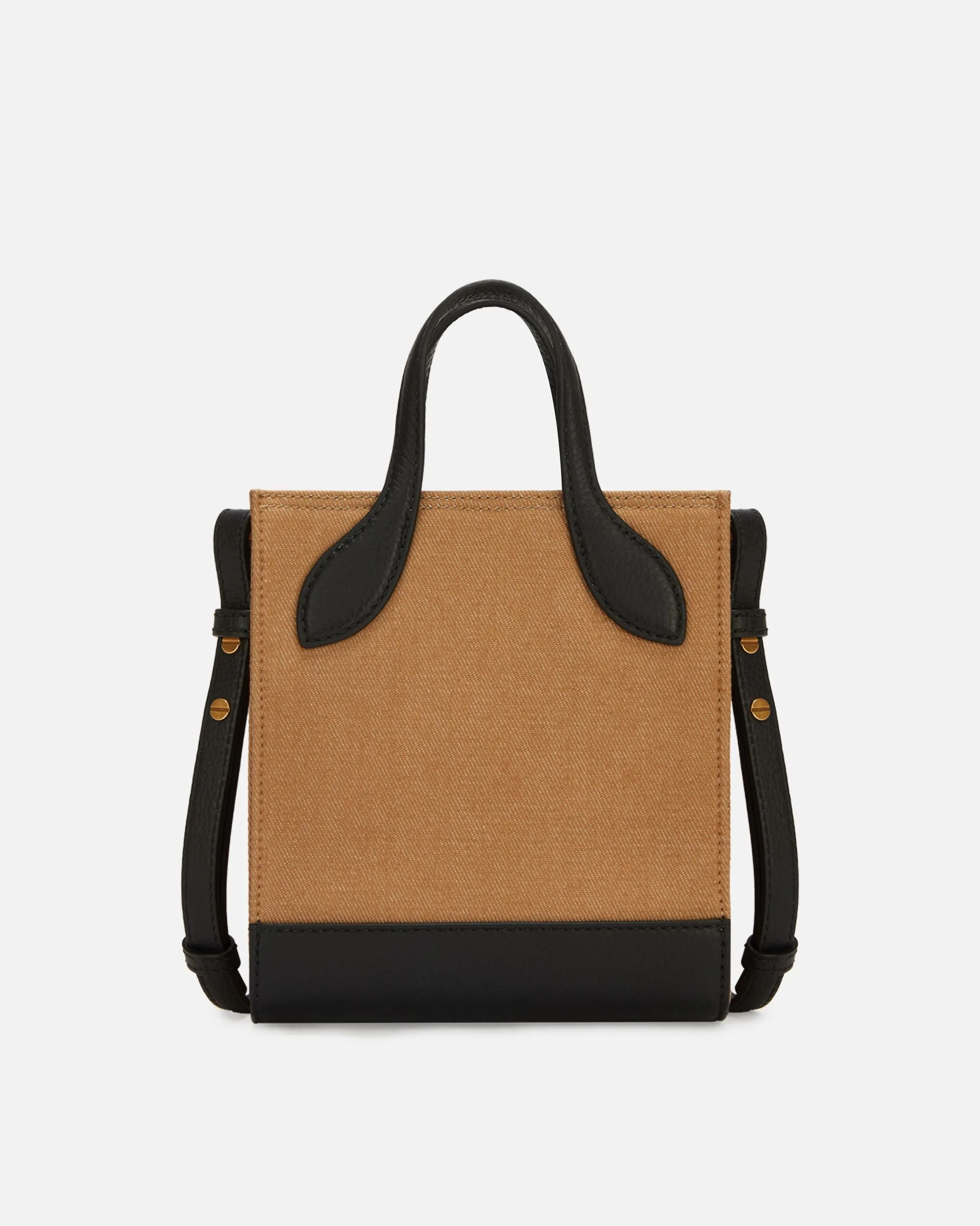 Bar Mini Tote Bag In Beige And Black Canvas And Leather