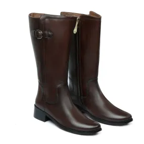 Bespoke Dark Brown Knee Height Blocked Heel Ladies Leather Boots By Brune & Bareskin