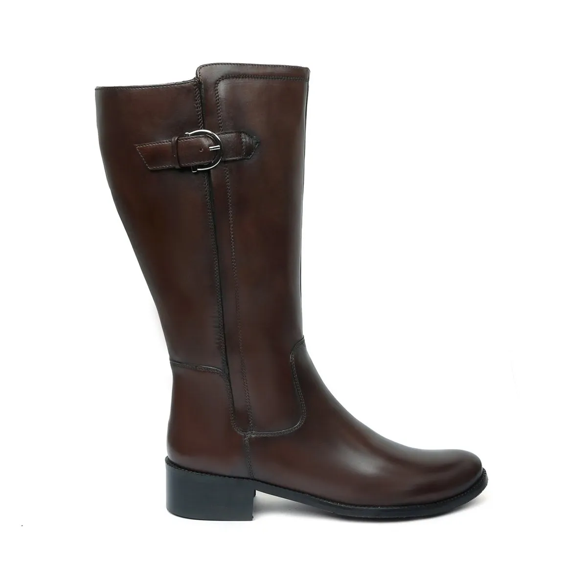 Bespoke Dark Brown Knee Height Blocked Heel Ladies Leather Boots By Brune & Bareskin