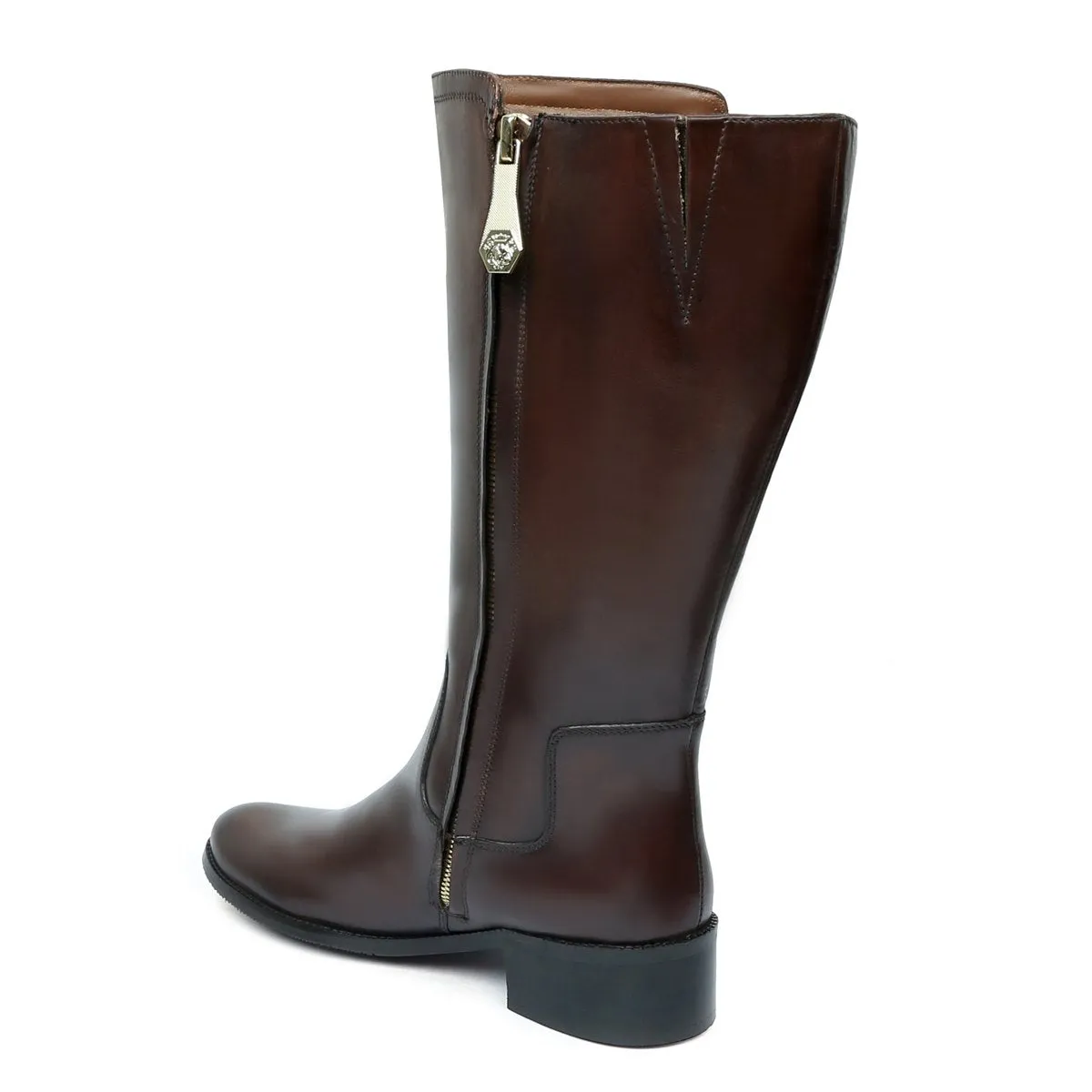 Bespoke Dark Brown Knee Height Blocked Heel Ladies Leather Boots By Brune & Bareskin