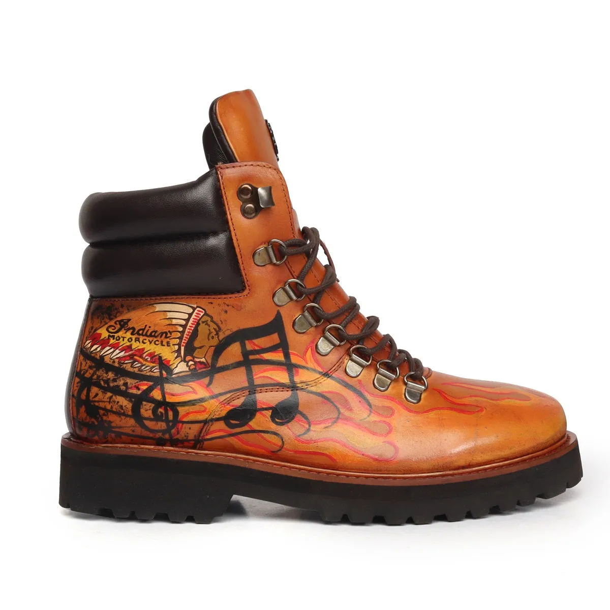 Bespoked Tan Leather Hand Painted Lace-Up Boots by Brune & Bareskin