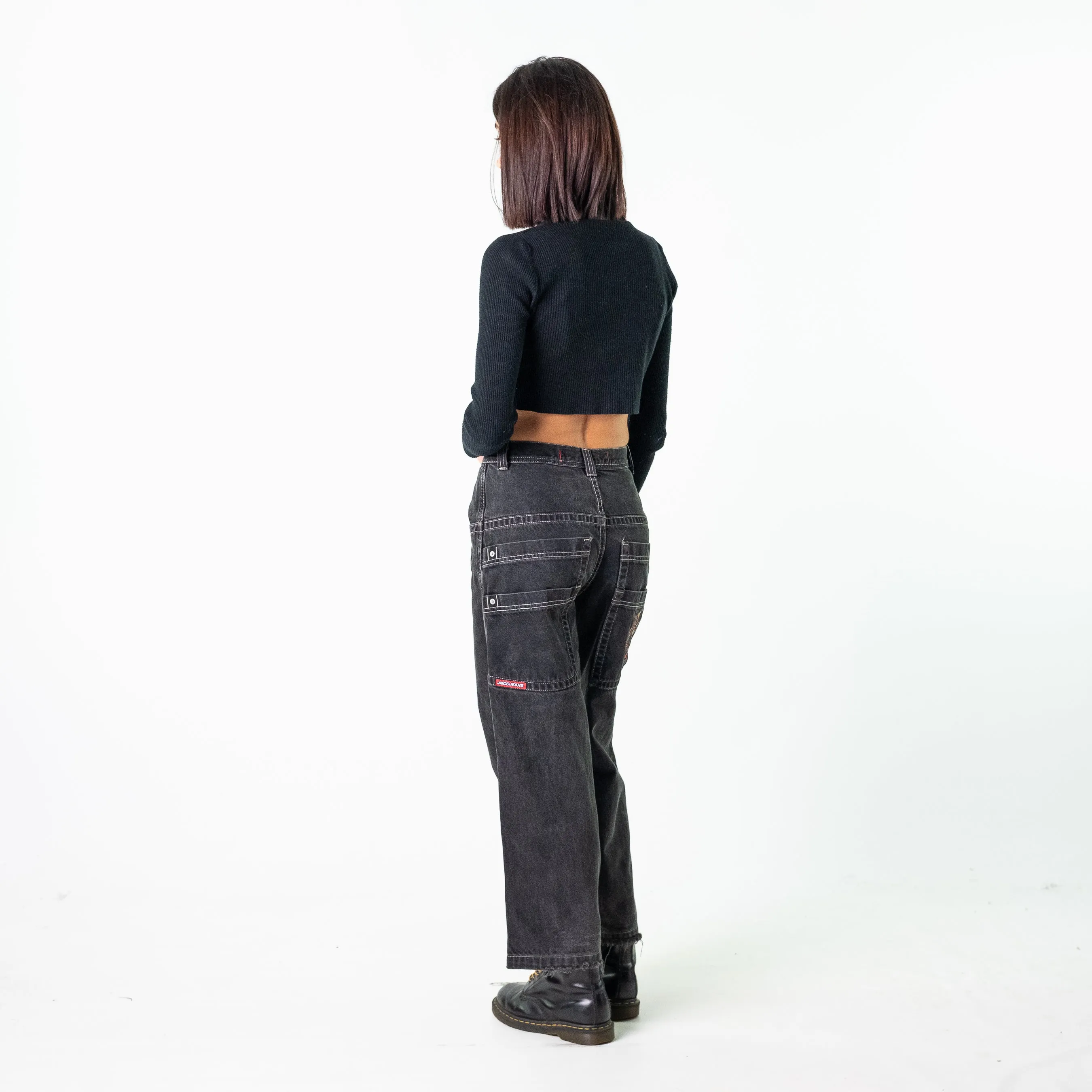 Black 90s Baggy Hip Hop JNCO Cargo Skater Trousers Pants Jeans (26x28)