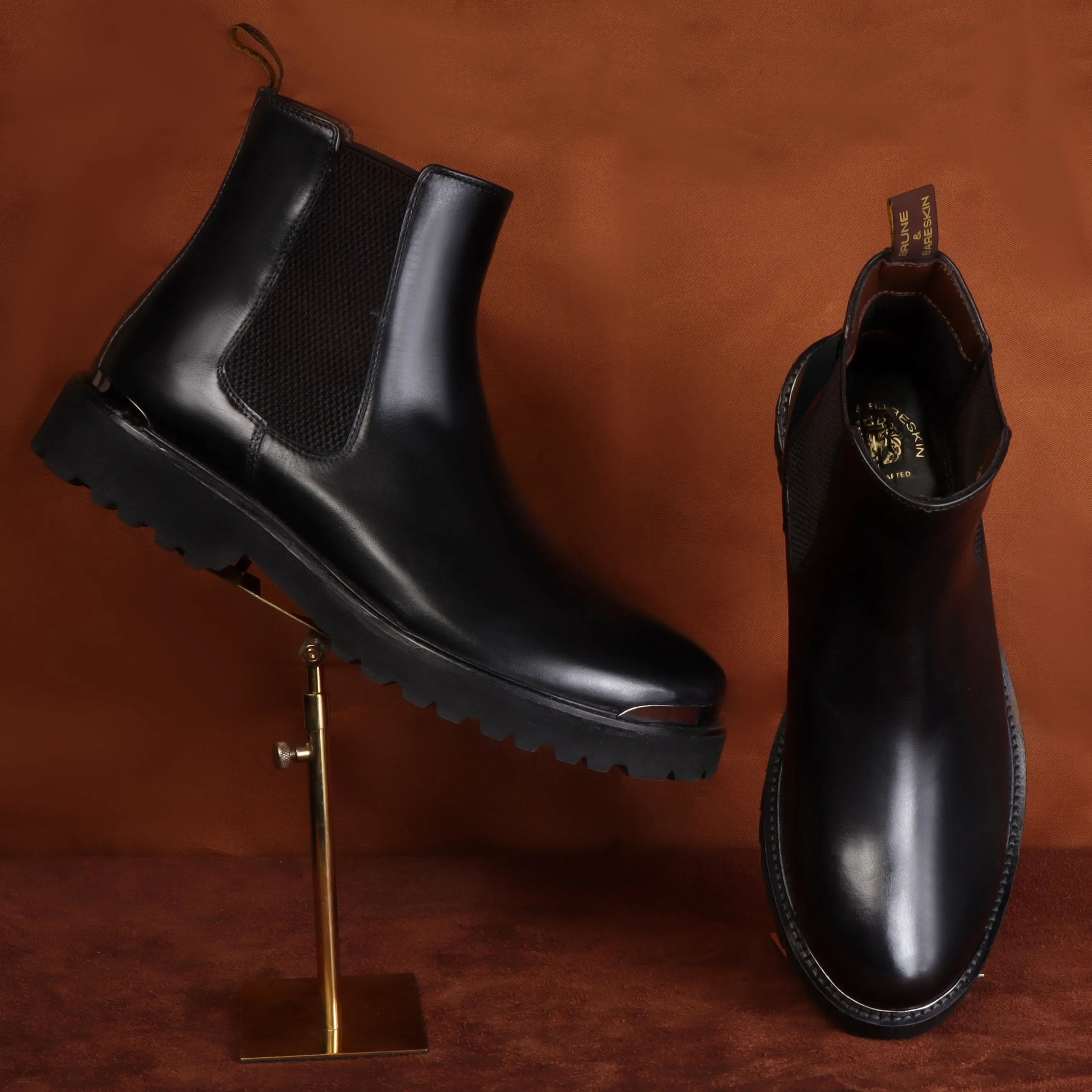 Black Leather High Ankle Chelsea Boots