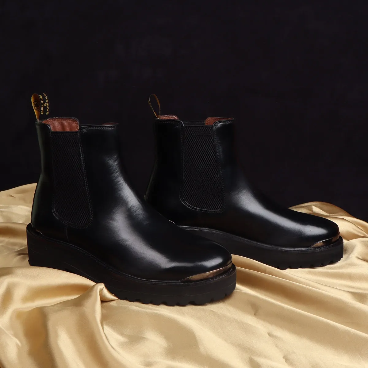 Black Leather High Ankle Chelsea Boots