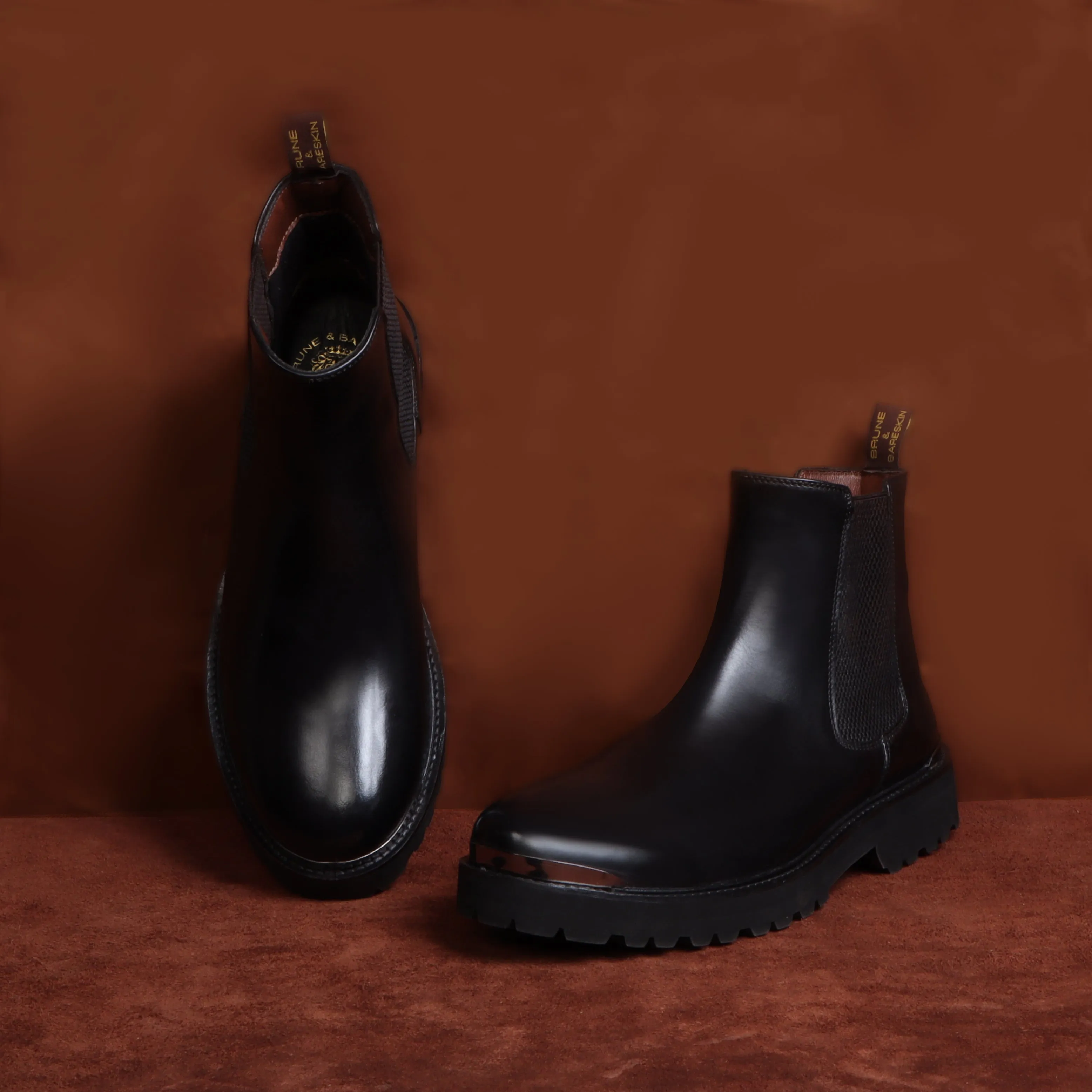 Black Leather High Ankle Chelsea Boots