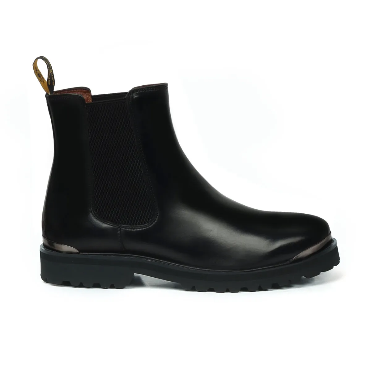 Black Leather High Ankle Chelsea Boots