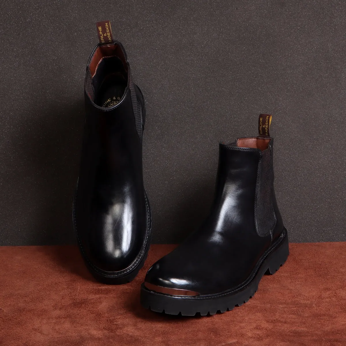 Black Leather High Ankle Chelsea Boots