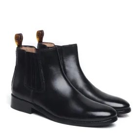 Black Leather High Ankle Handmade Chelsea Boots with Black Leather Sole