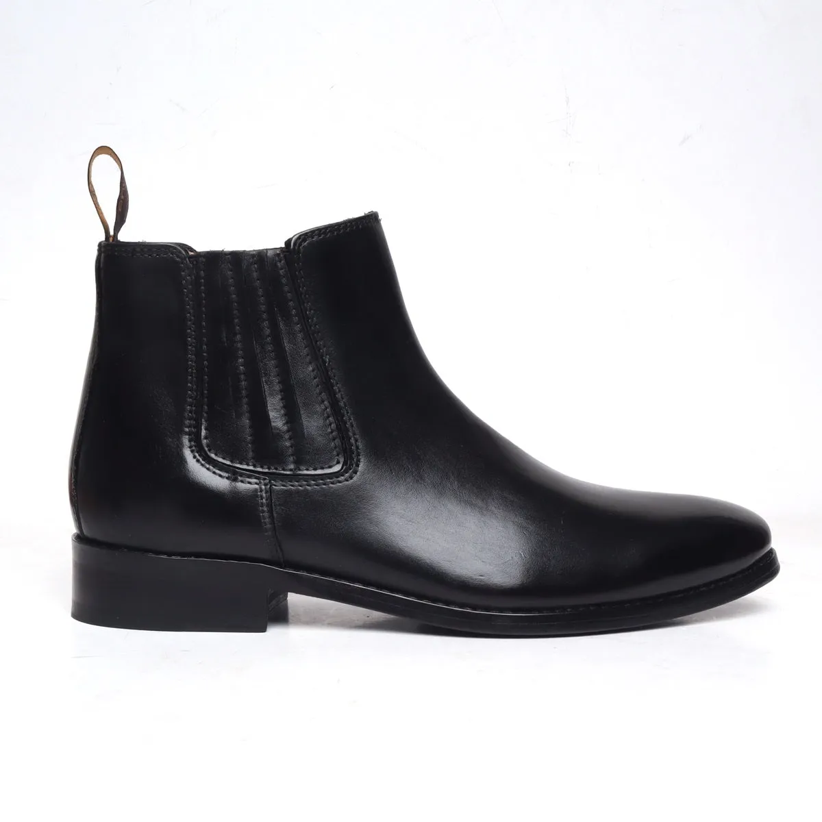 Black Leather High Ankle Handmade Chelsea Boots with Black Leather Sole