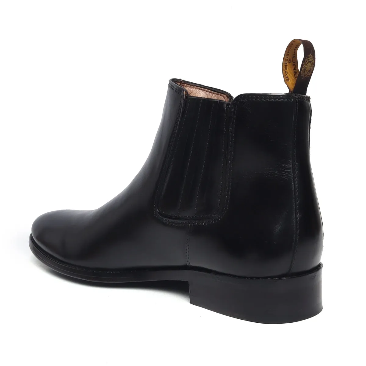 Black Leather High Ankle Handmade Chelsea Boots with Black Leather Sole