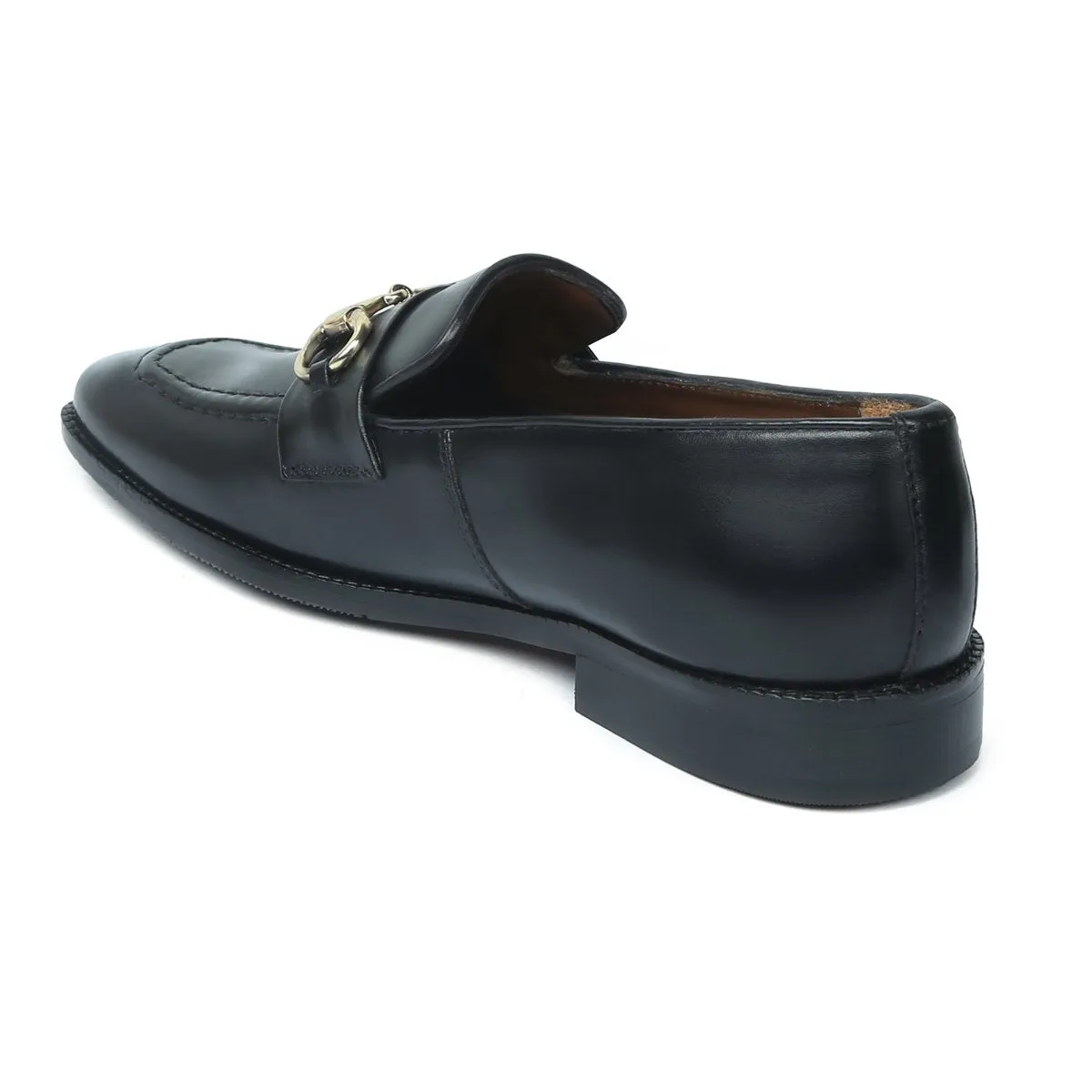 Black Leather Penny Loafers with horse-bit buckle