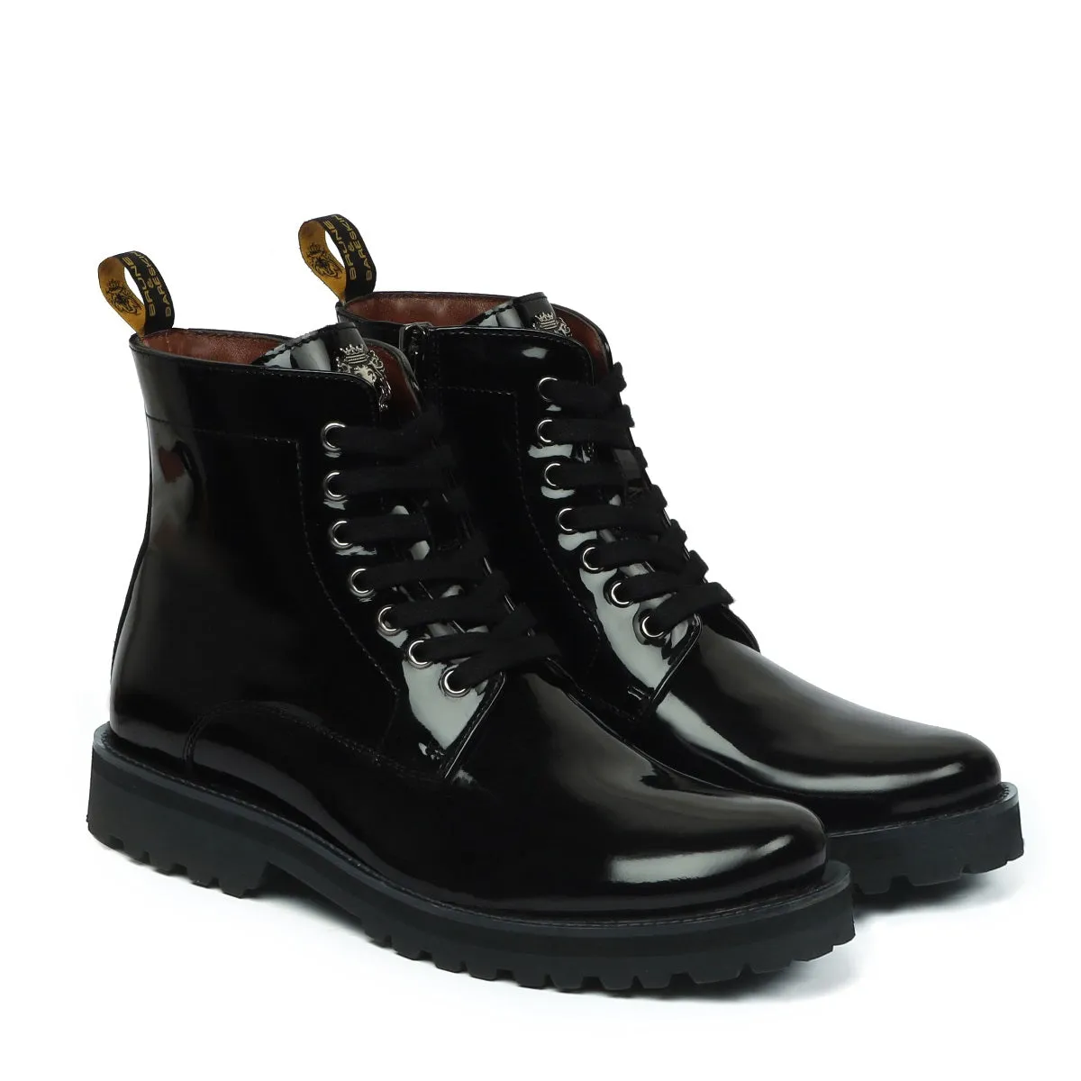 Black Ultra Light Weight Biker Boots Premium Authentic Patent Leather by Brune & Bareskin