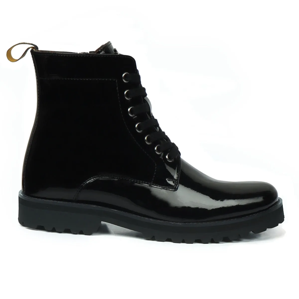 Black Ultra Light Weight Biker Boots Premium Authentic Patent Leather by Brune & Bareskin