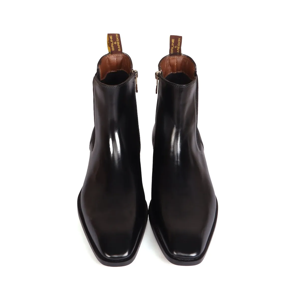 Black Zipper Chelsea Boots With Leather Sole