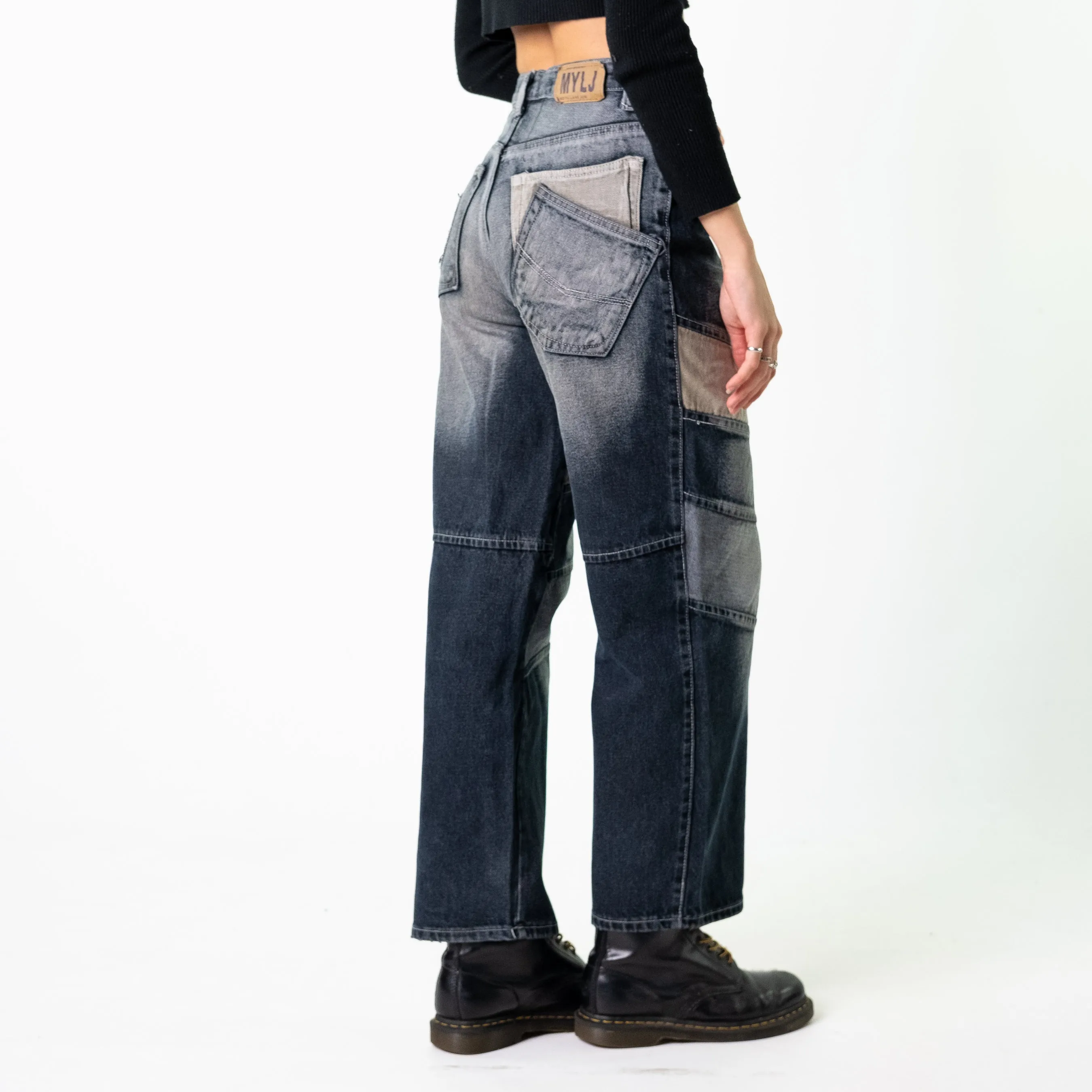 Blue Denim 90s Baggy Hip Hop  Cargo Skater Trousers Pants Jeans (26x27)