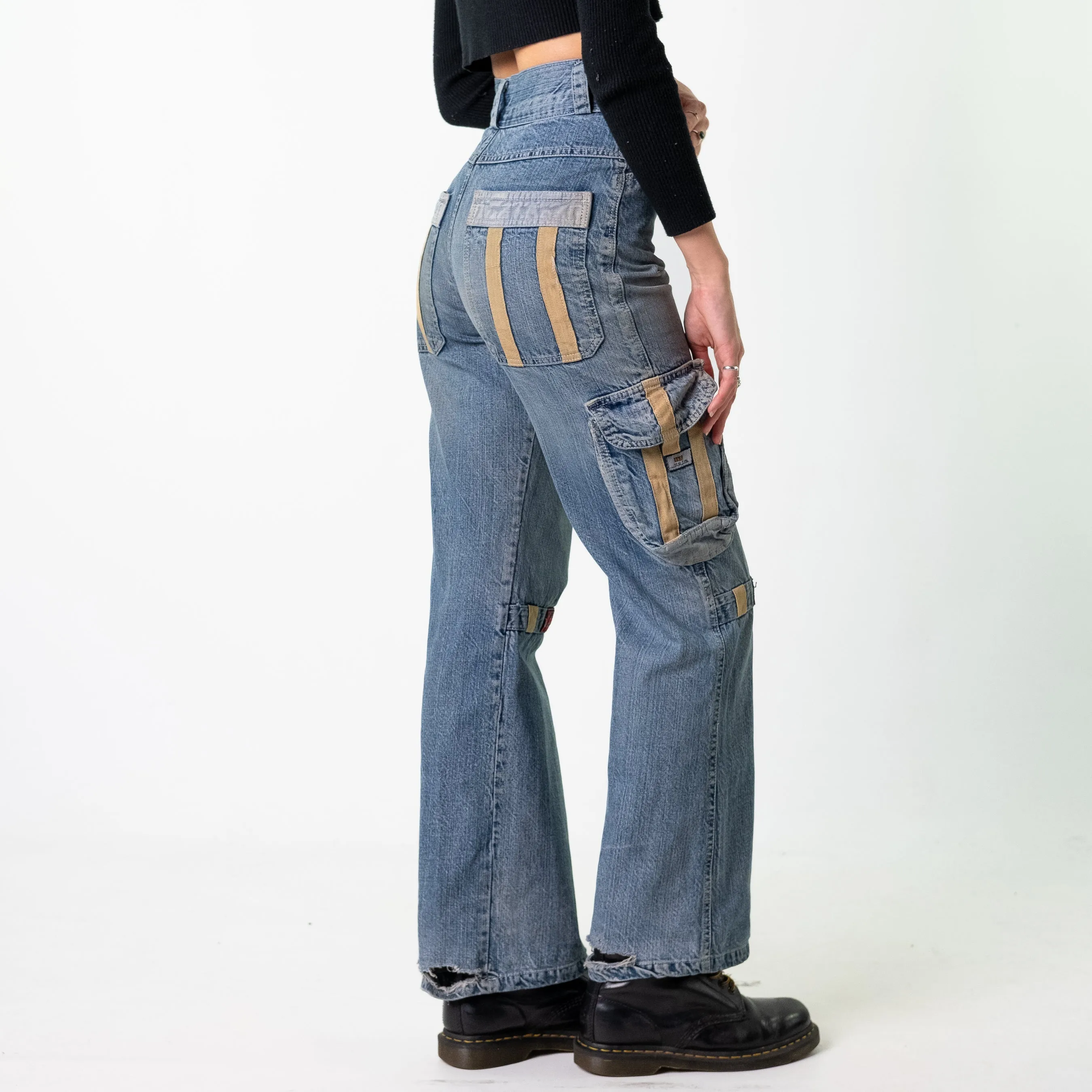 Blue Denim 90s Baggy Hip Hop  Cargo Skater Trousers Pants Jeans (26x30)