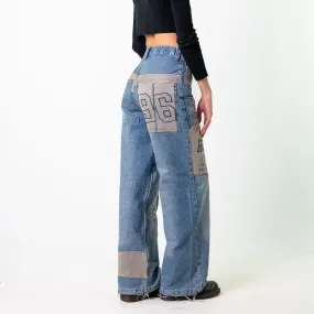 Blue Denim 90s Baggy Hip Hop  Cargo Skater Trousers Pants Jeans (26x31)