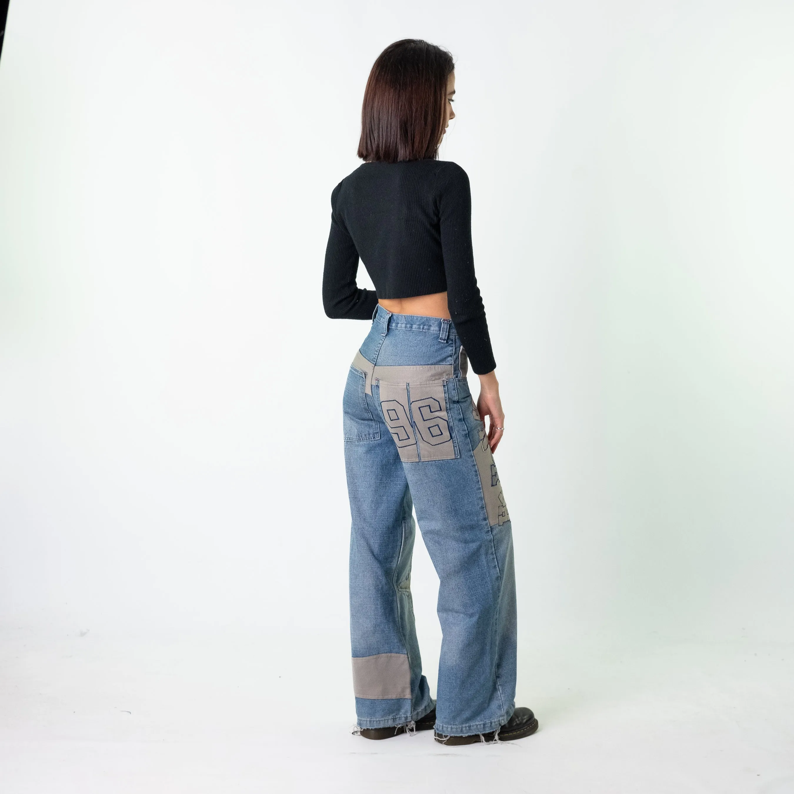 Blue Denim 90s Baggy Hip Hop  Cargo Skater Trousers Pants Jeans (26x31)