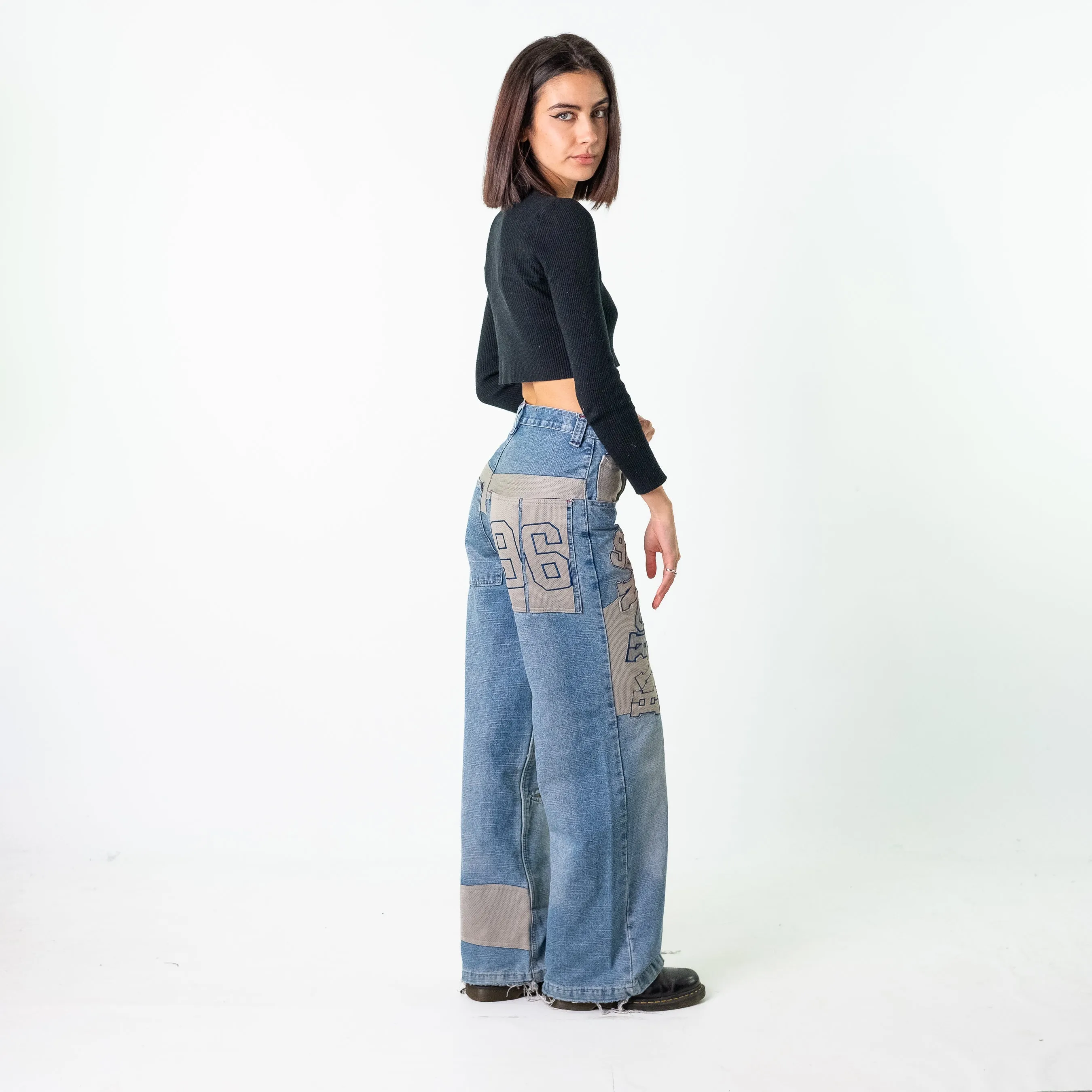 Blue Denim 90s Baggy Hip Hop  Cargo Skater Trousers Pants Jeans (26x31)