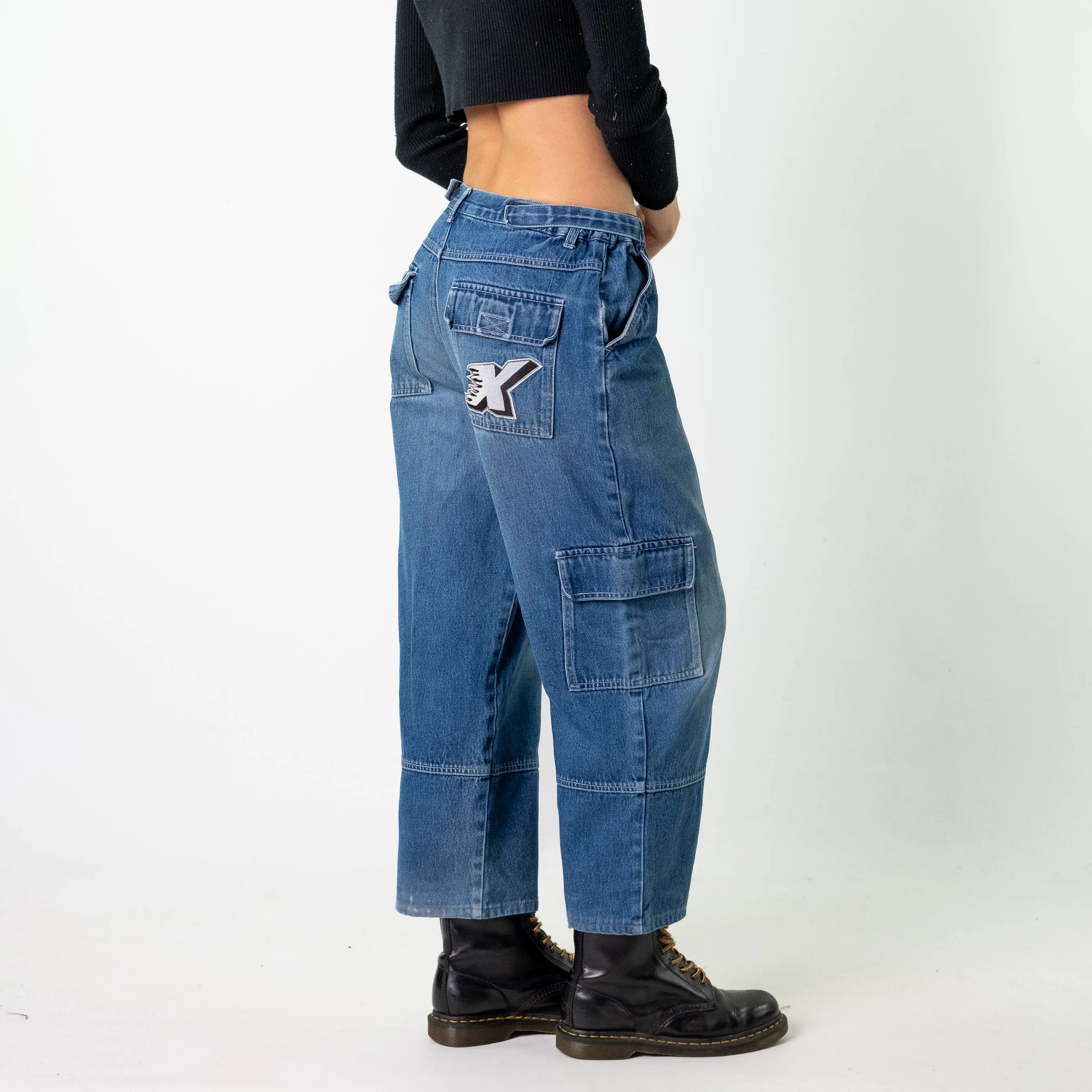 Blue Denim 90s Baggy Hip Hop  Cargo Skater Trousers Pants Jeans (30x26)