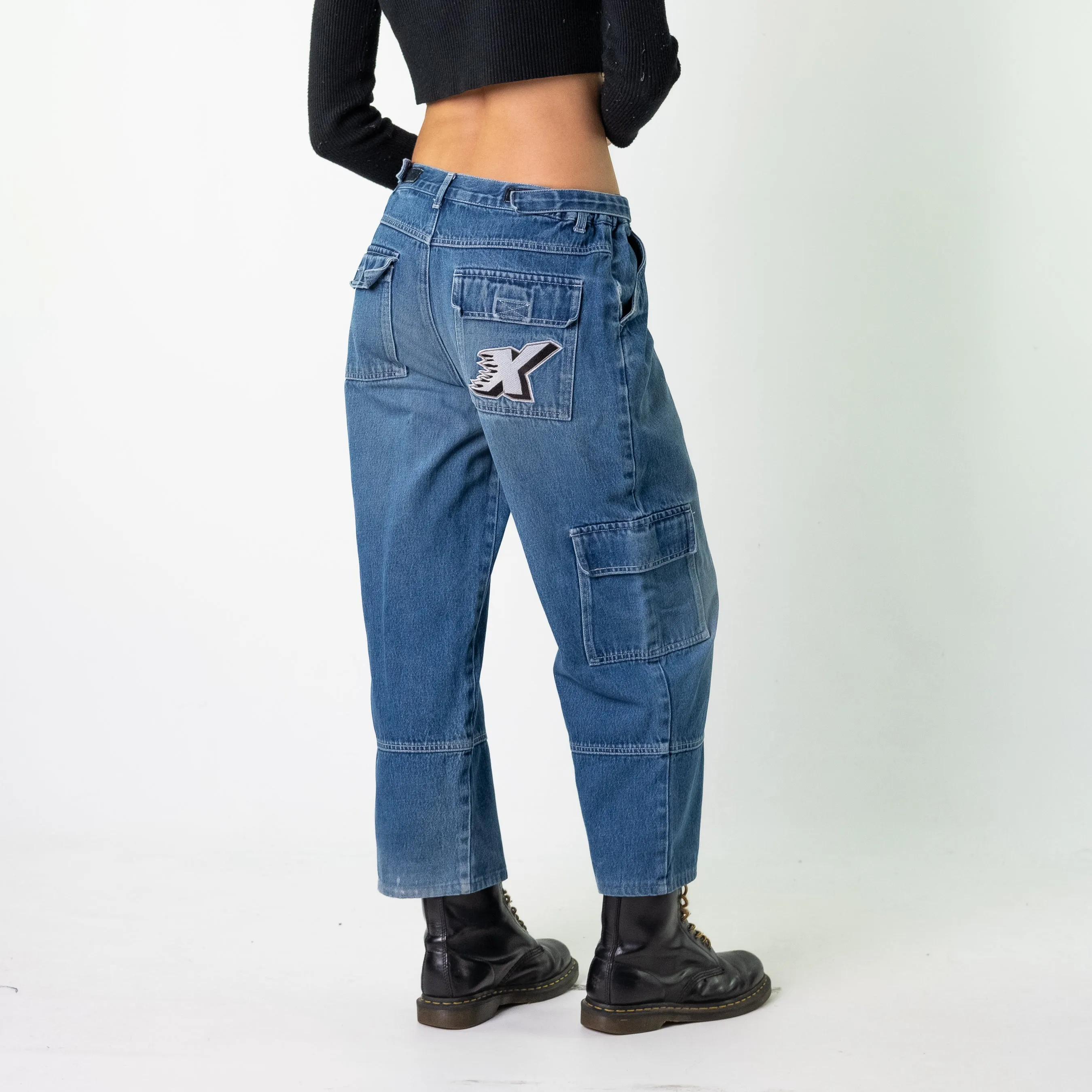 Blue Denim 90s Baggy Hip Hop  Cargo Skater Trousers Pants Jeans (30x26)