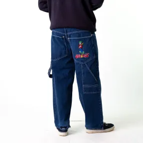 Blue Denim 90s Baggy Hip Hop  Cargo Skater Trousers Pants Jeans (34x30)