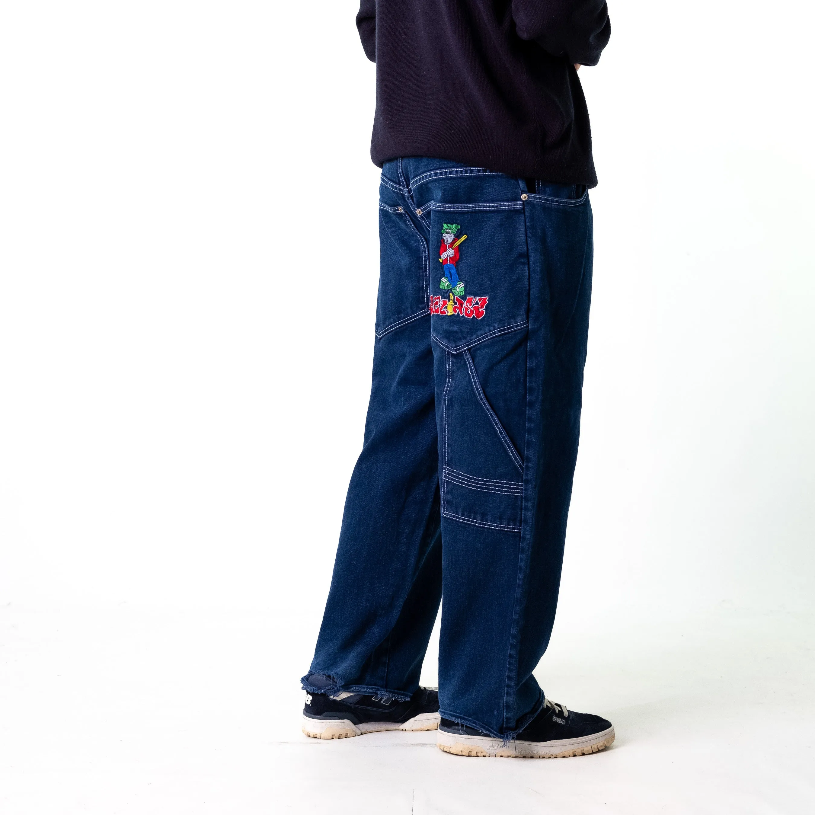 Blue Denim 90s Baggy Hip Hop  Cargo Skater Trousers Pants Jeans (34x30)