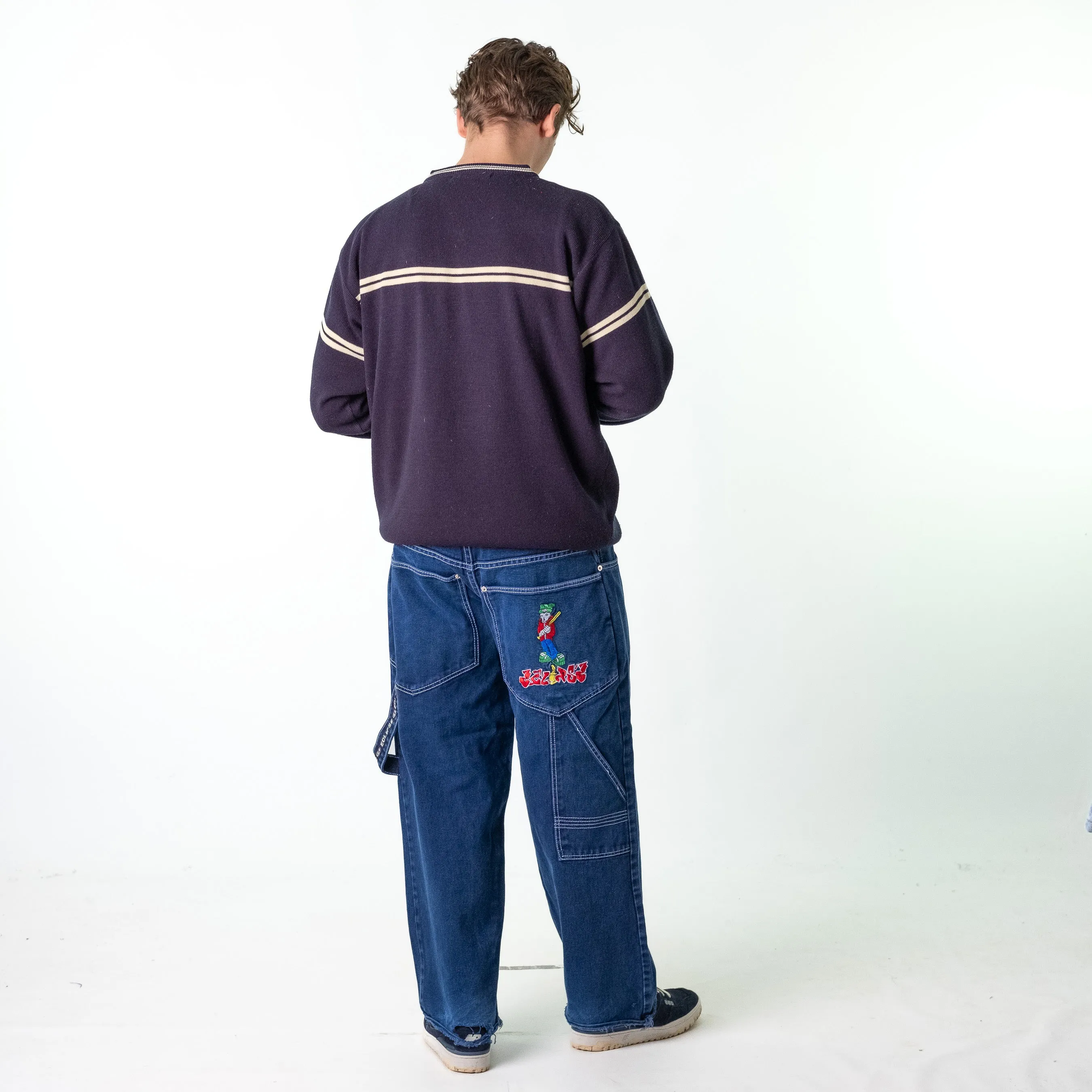 Blue Denim 90s Baggy Hip Hop  Cargo Skater Trousers Pants Jeans (34x30)