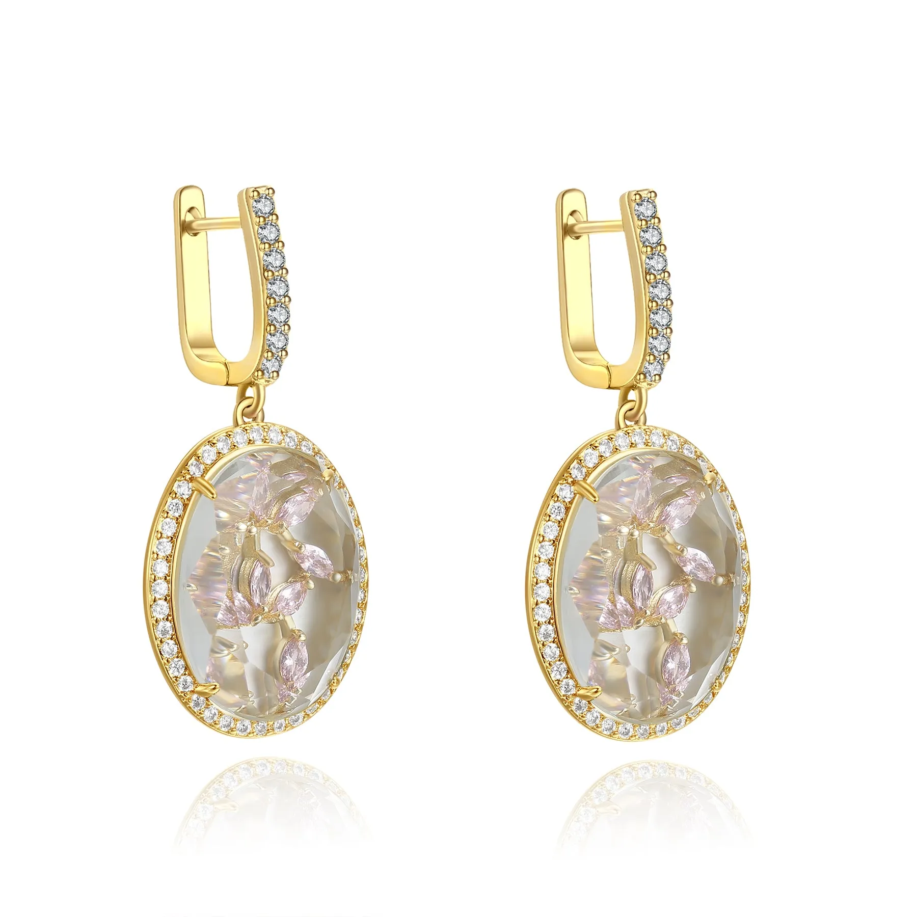 Bridget Gold Clear Stone with Pink CZ Backing Earrings