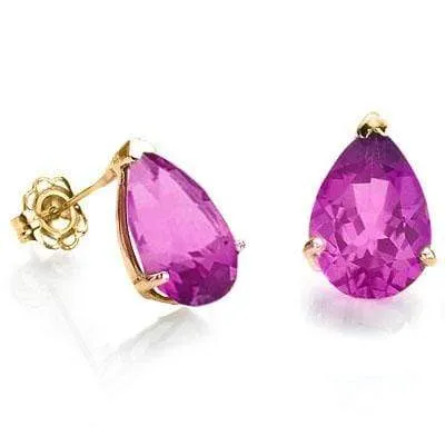 BRILLIANT 1 CARAT TW (2 PCS) CREATED PINK SAPPHIRE 10K SOLID YELLOW GOLD EARRING